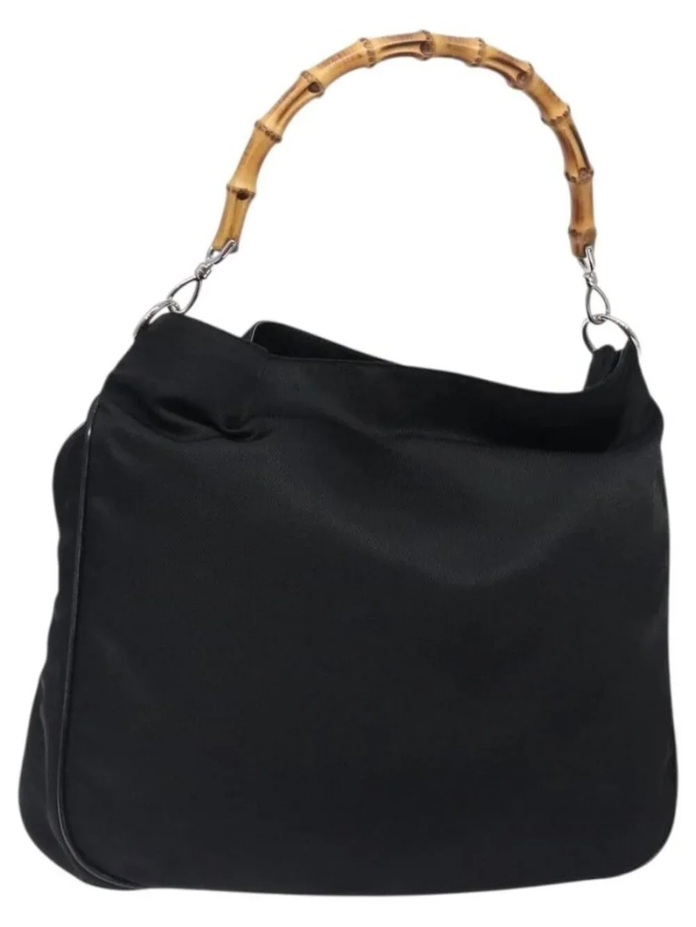 GUCCI Bamboo Hand Bag Nylon Black Silver 001 2123 1577 Auth ep9772